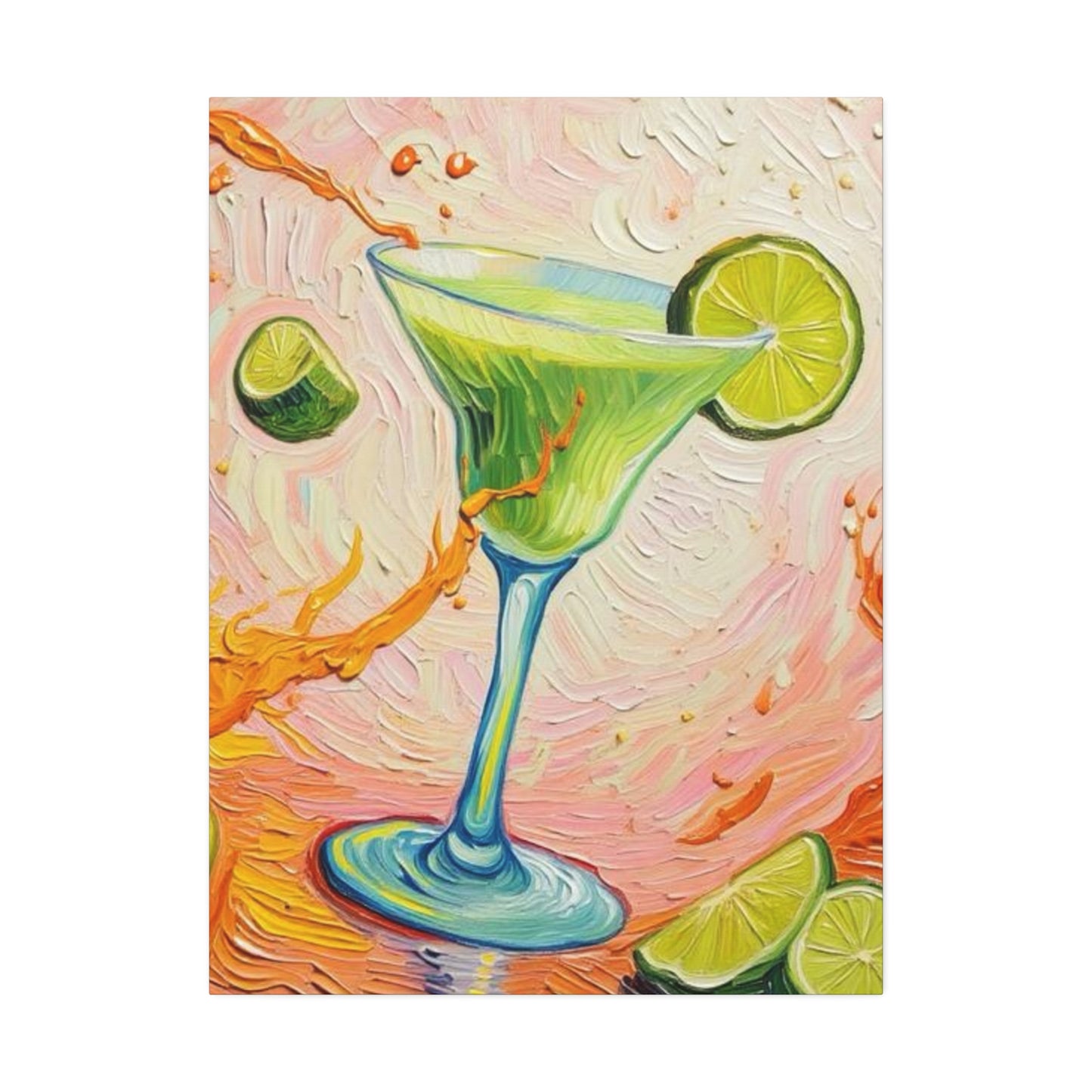 Canvas Wall Art - Green Refreshing Citrus Drink -Splashes of Orange - Artistic Painterly Style - Impasto Design Print - 'Citrus Splash'