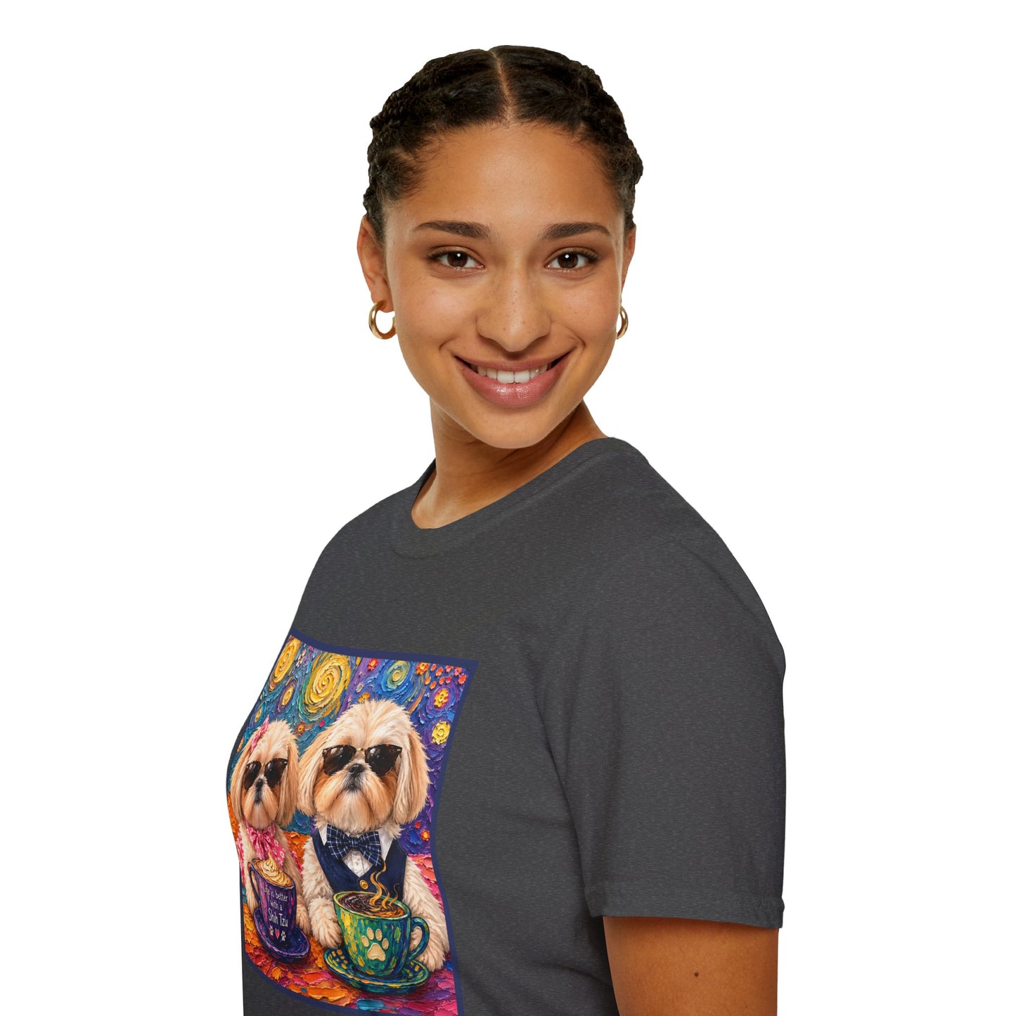 Shih Tzu Coffee Date T-Shirt - Cute Couple - Dogs with Teacups - Paws for Coffee