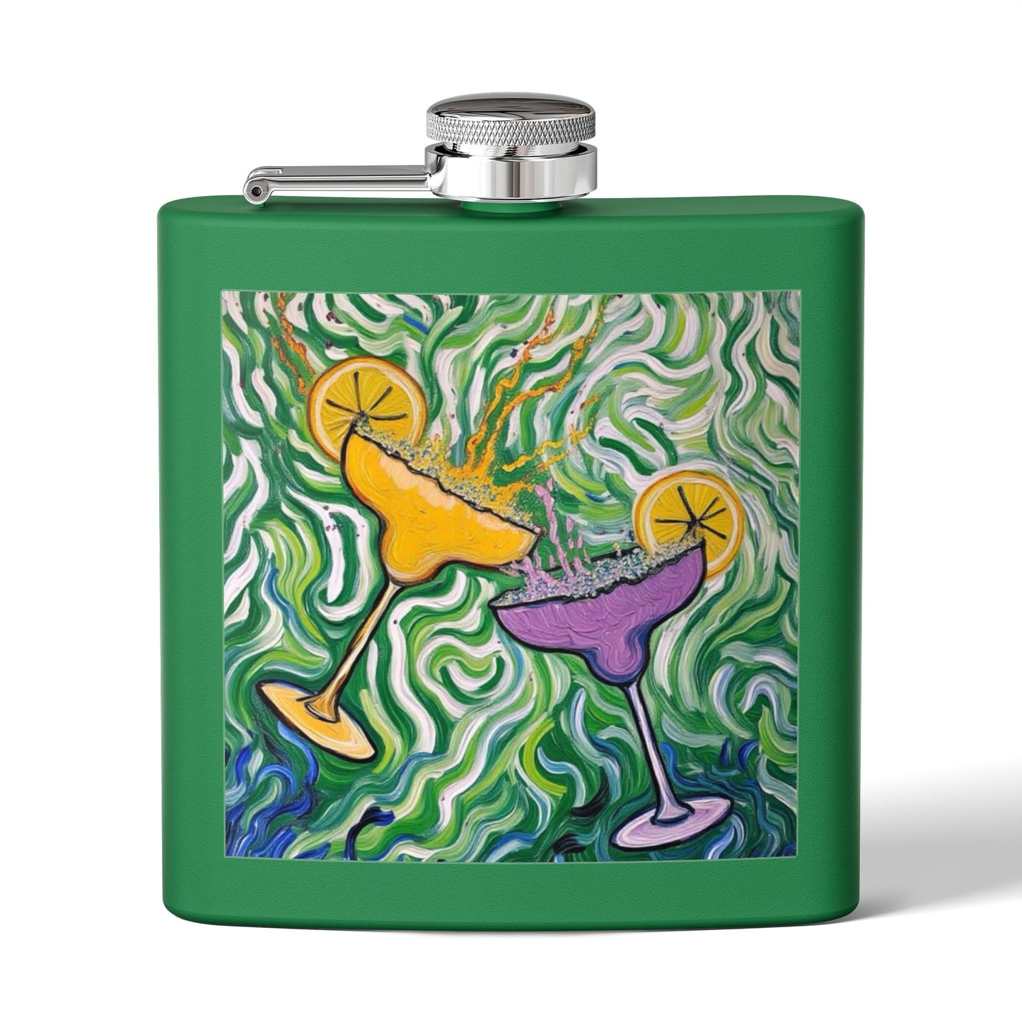 Flask - Stainless Steel 6oz - Colorful Cocktail Splash - Whimsical Artwork - 'Cheers to the Good Life'