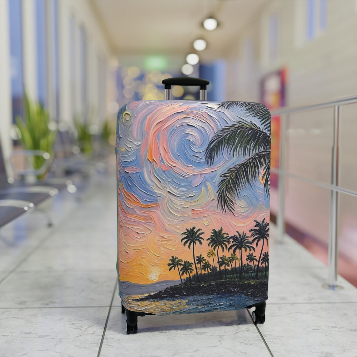 Luggage Cover Protector -Tropical Painterly Style Design - 'Into the Sunset'  -