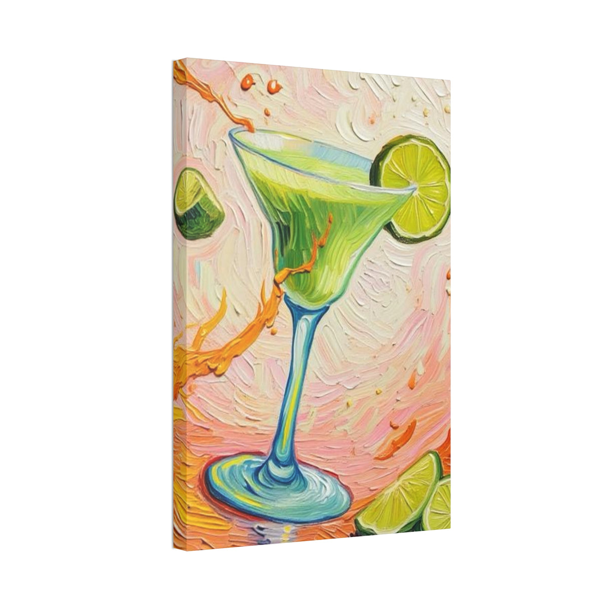 Canvas Wall Art - Green Refreshing Citrus Drink -Splashes of Orange - Artistic Painterly Style - Impasto Design Print - 'Citrus Splash'