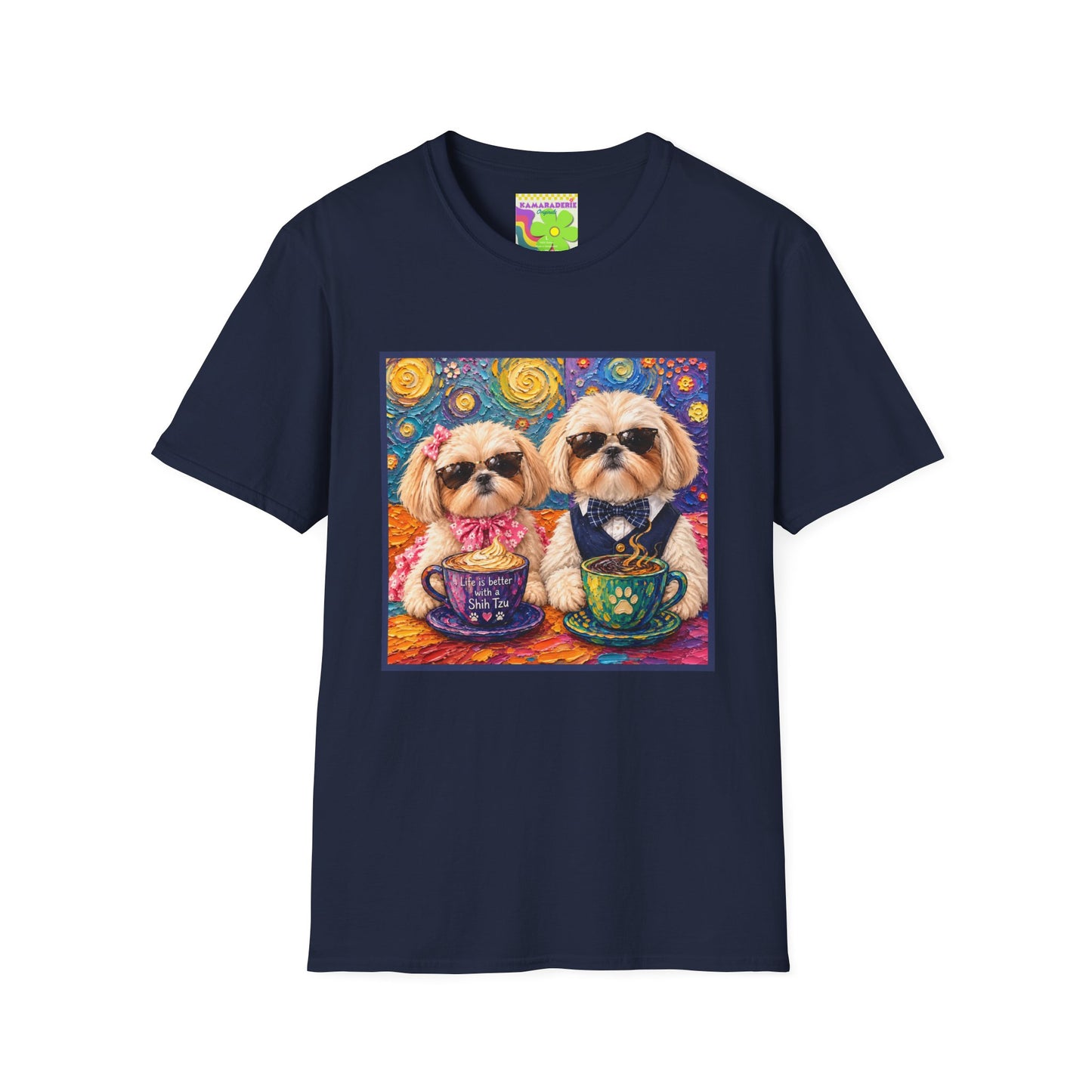 Shih Tzu Coffee Date T-Shirt - Cute Couple - Dogs with Teacups - Paws for Coffee