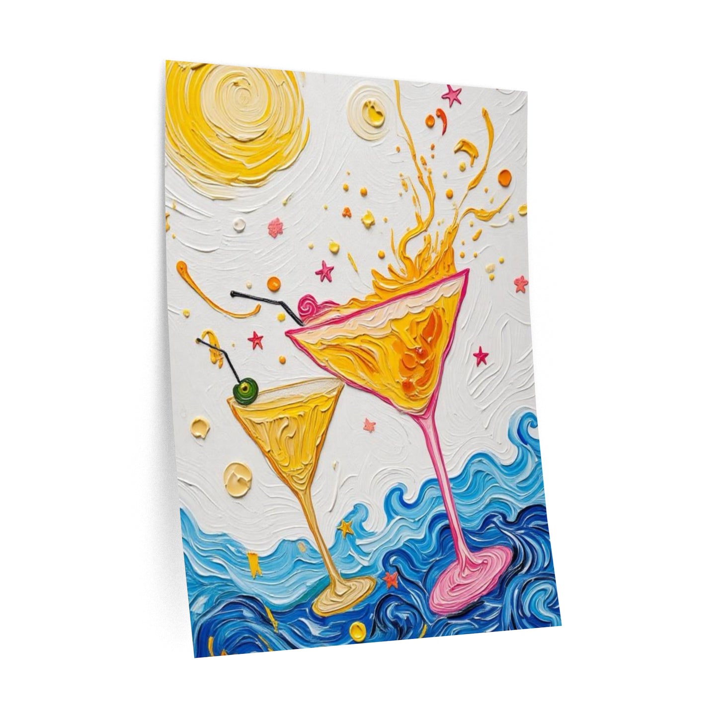 Wall Decal Art - Floating Splashing Martini Glasses - Bright Artistic Removable Wall Art - 'Shaken and Stirred'