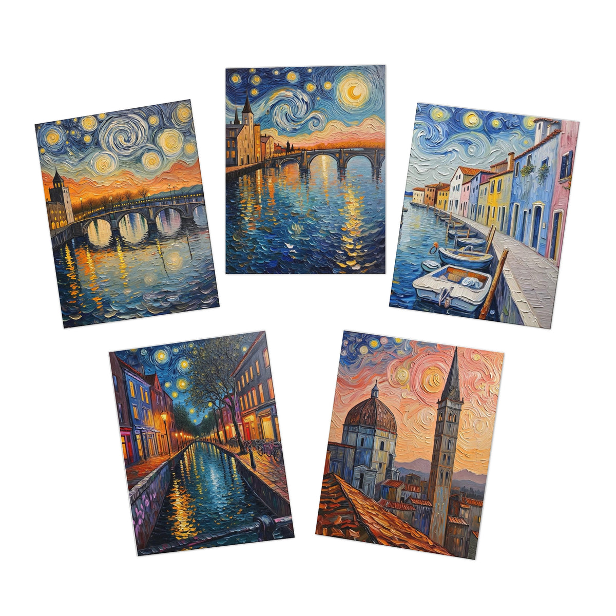 Greeting Cards (5-Pack) - Travel Artistic Painterly Style Designs 'Starry Escapes'