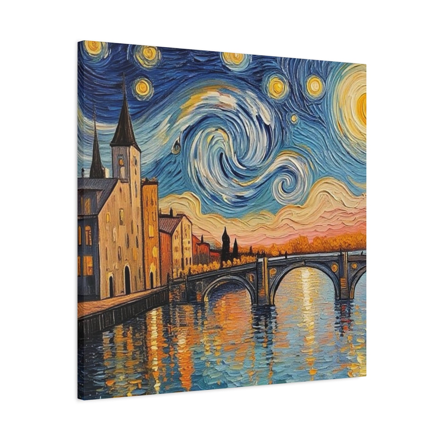 Van Gogh Style Arno River Bridge Canvas — Matte Stretched Wall Art