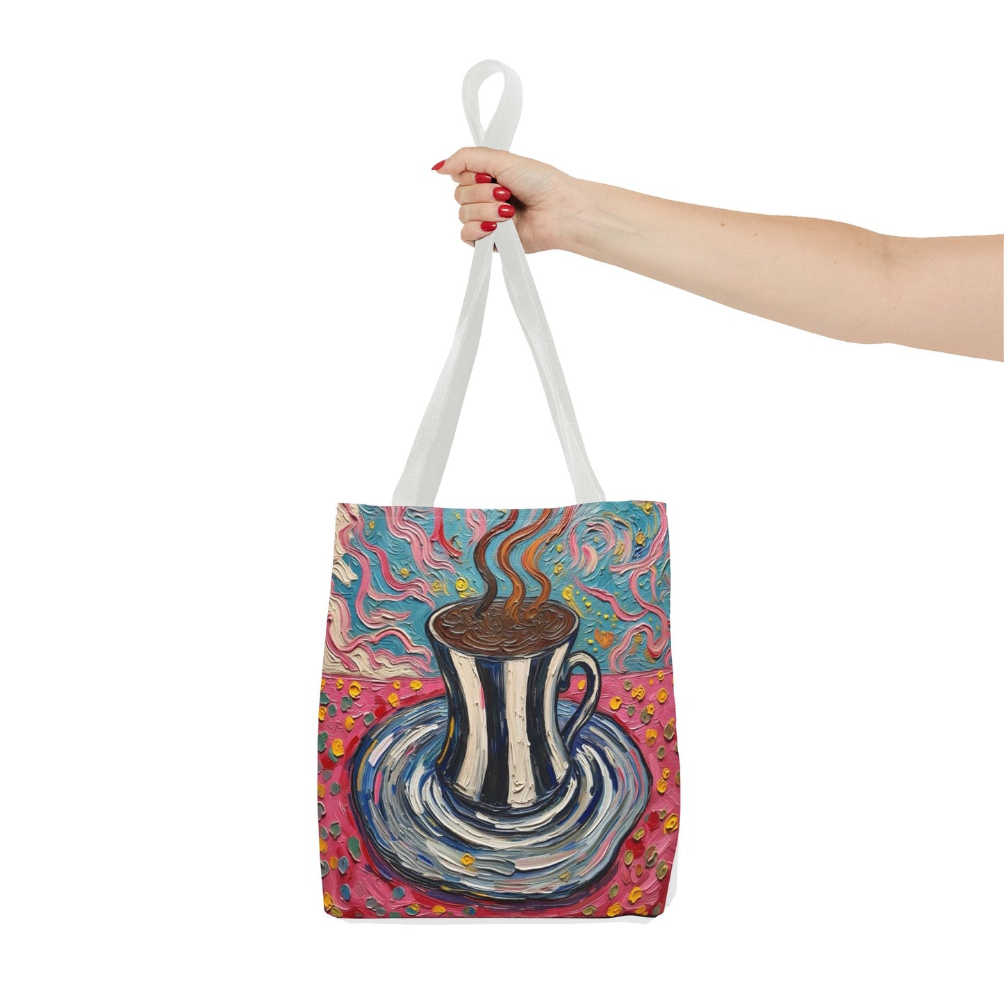 Tote Bag - Colorful Striped Coffee Cup - Painterly Style Design  - 'Mocha Dreams'