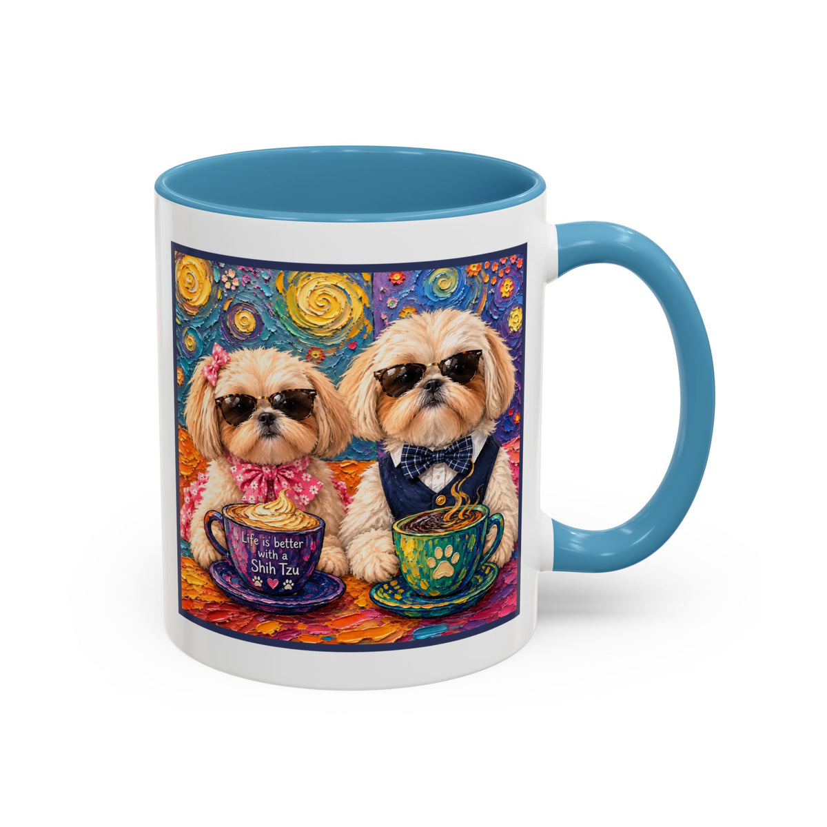 Shih Tzu Coffee Cup - Cute Dog Art - Couple with Teacups-Coffee cups - Paws for Coffee