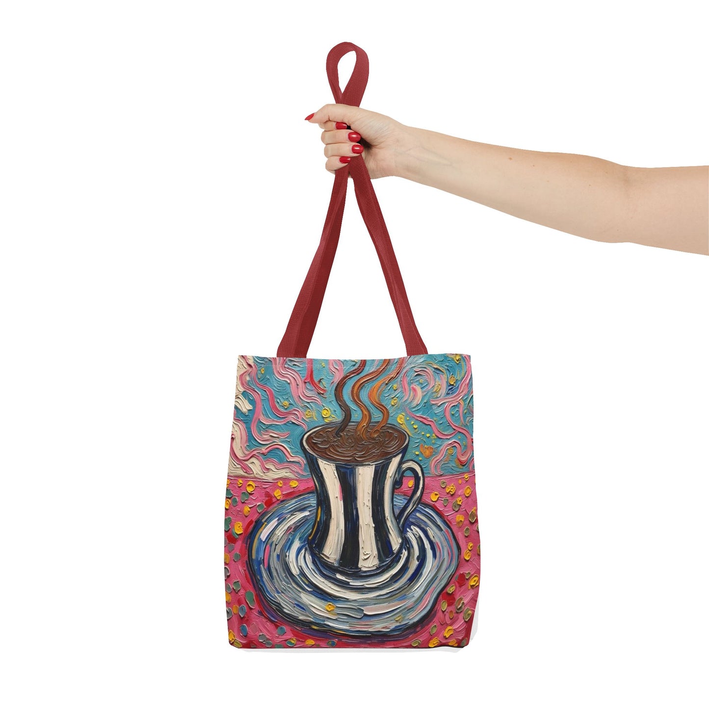 Tote Bag - Colorful Striped Coffee Cup - Painterly Style Design  - 'Mocha Dreams'