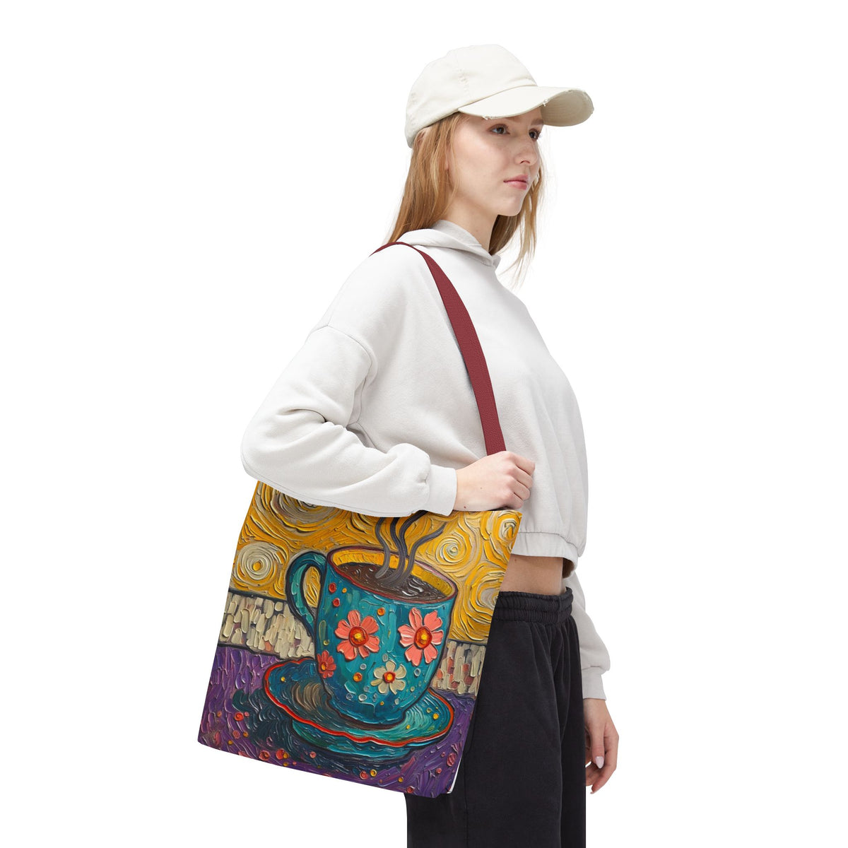 Tote Bag - Flower Coffee Cup - Painterly Style Design - 'Rich Roast'
