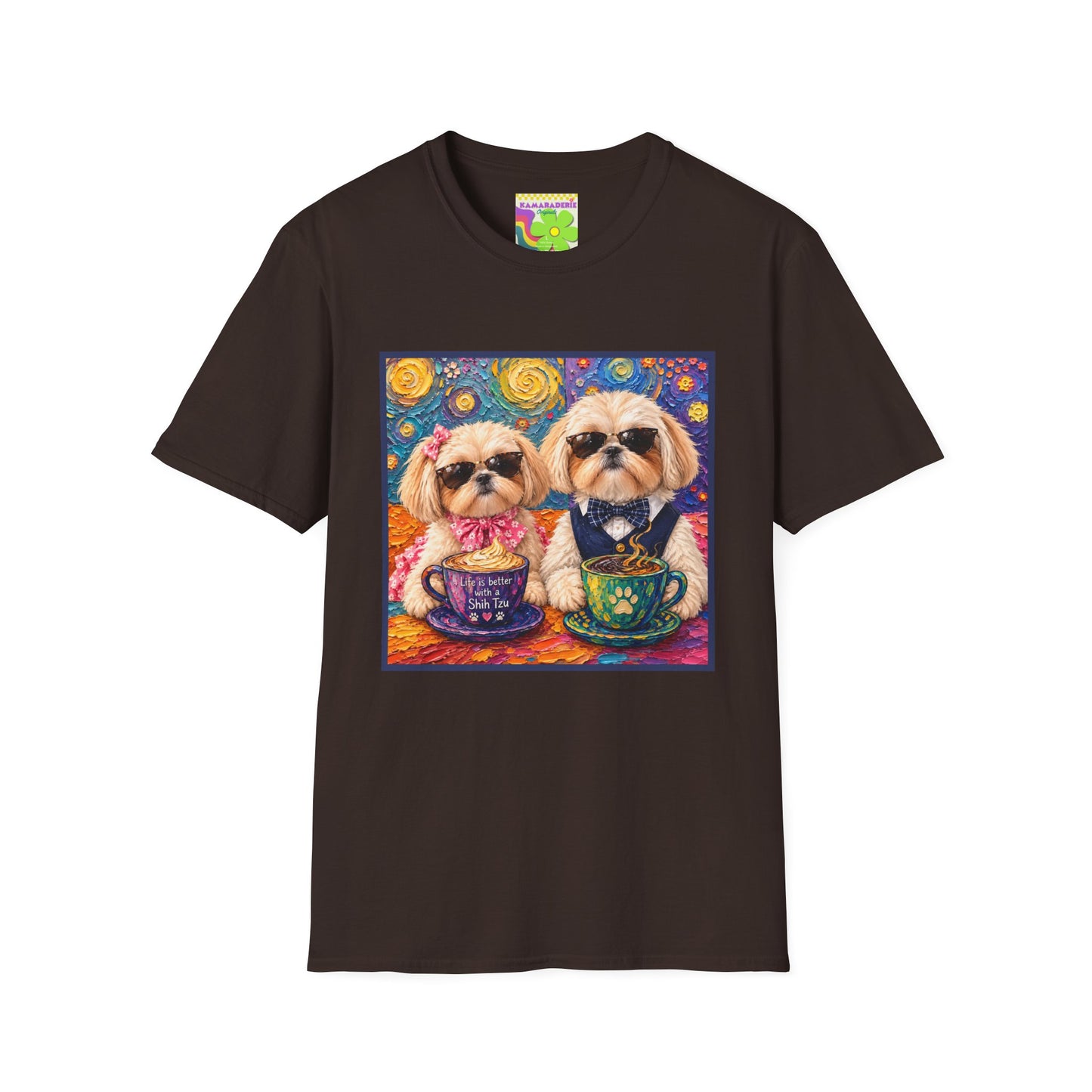Shih Tzu Coffee Date T-Shirt - Cute Couple - Dogs with Teacups - Paws for Coffee