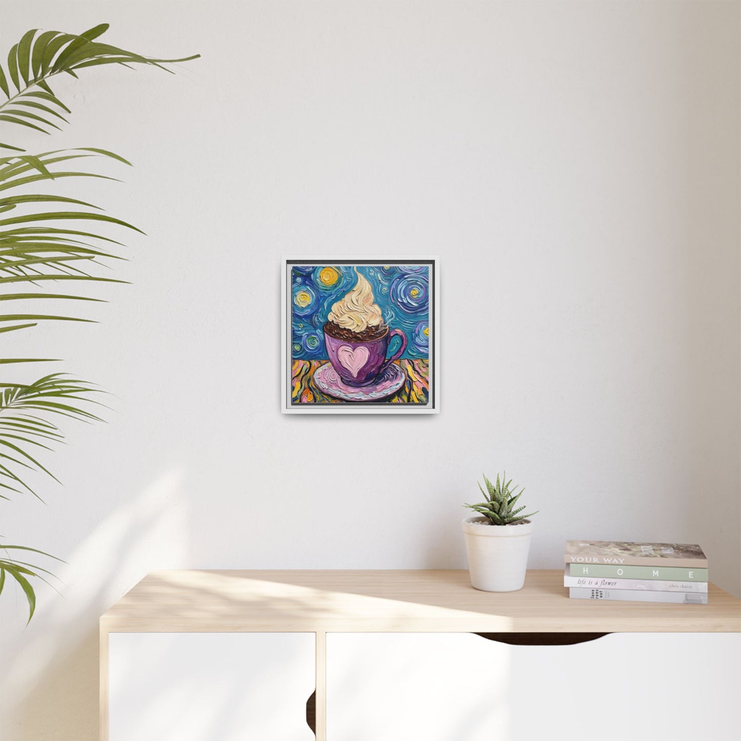 Canvas Wall Art - Colorful Coffee Cup - Artistic Painterly Style - Impasto Design Print - 'Dreamer's Roast'
