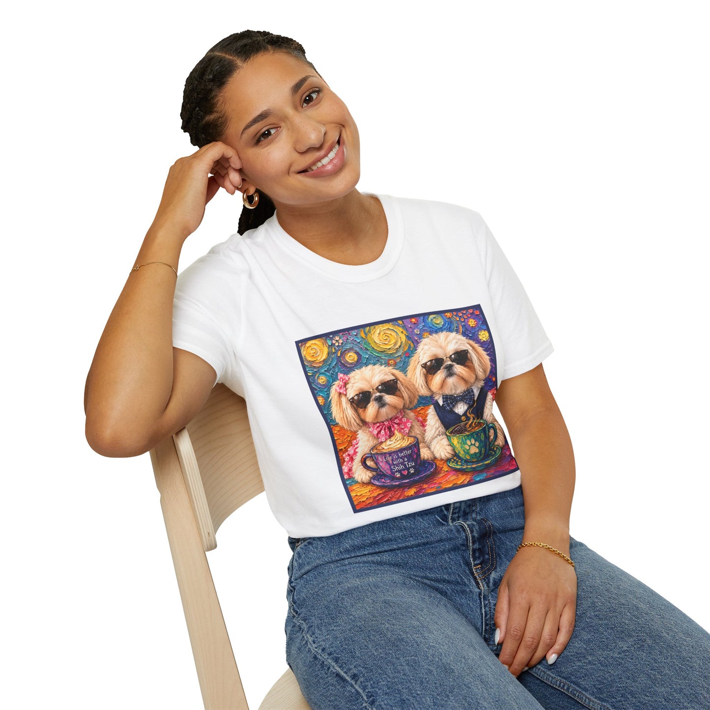 Shih Tzu Coffee Date T-Shirt - Cute Couple - Dogs with Teacups - Paws for Coffee