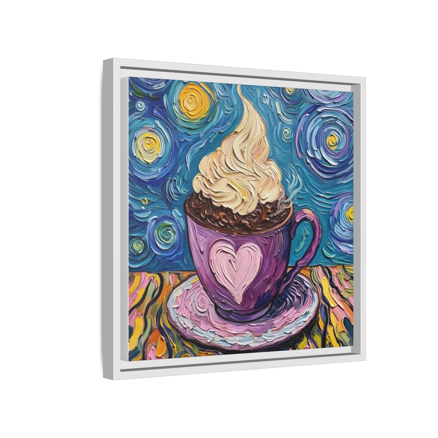 Canvas Wall Art - Colorful Coffee Cup - Artistic Painterly Style - Impasto Design Print - 'Dreamer's Roast'