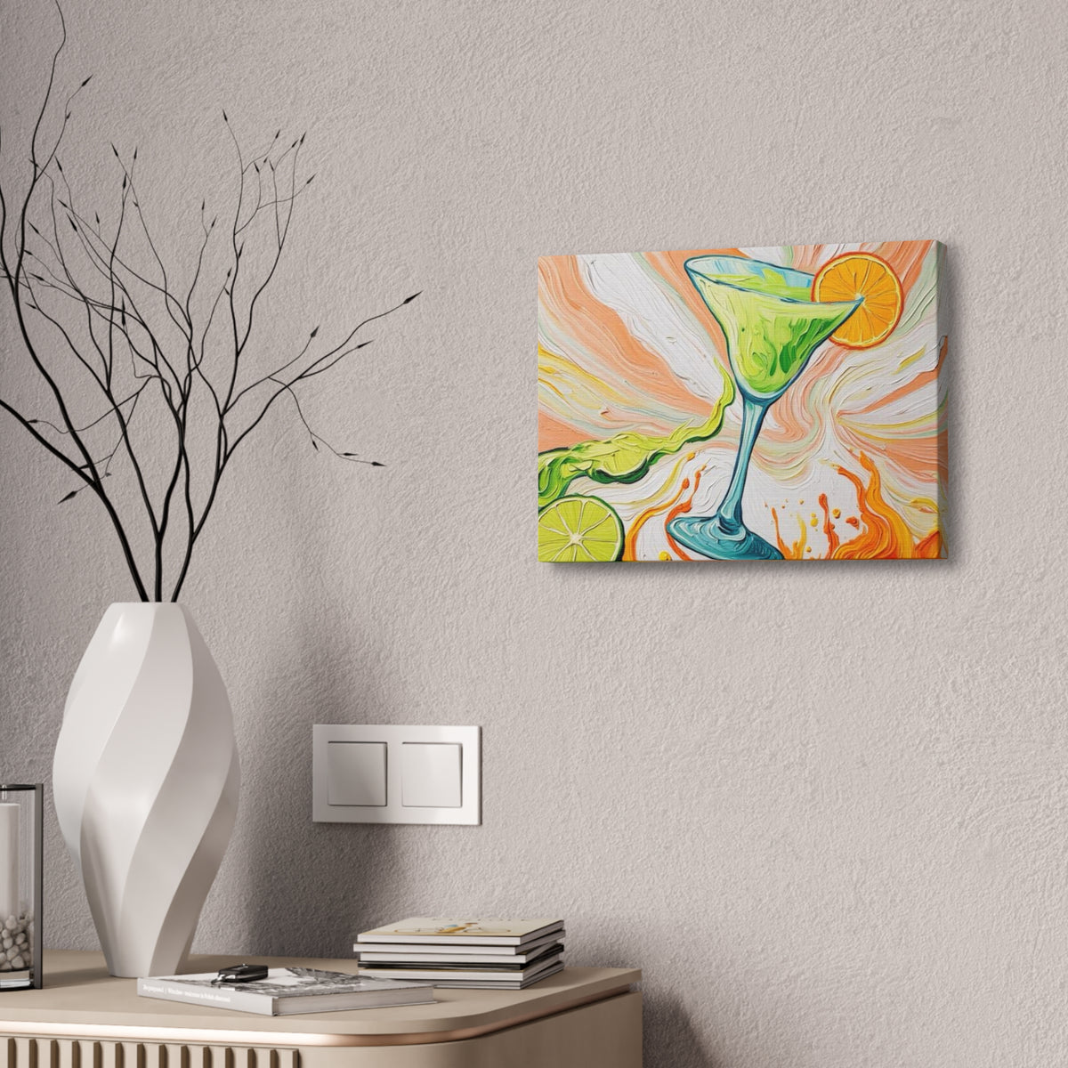 Canvas Wall Art - Orange and Green Refreshing Citrus Cocktail-Splashes of Color - Artistic Painterly Style - Impasto Design Print - 'Lime Light'