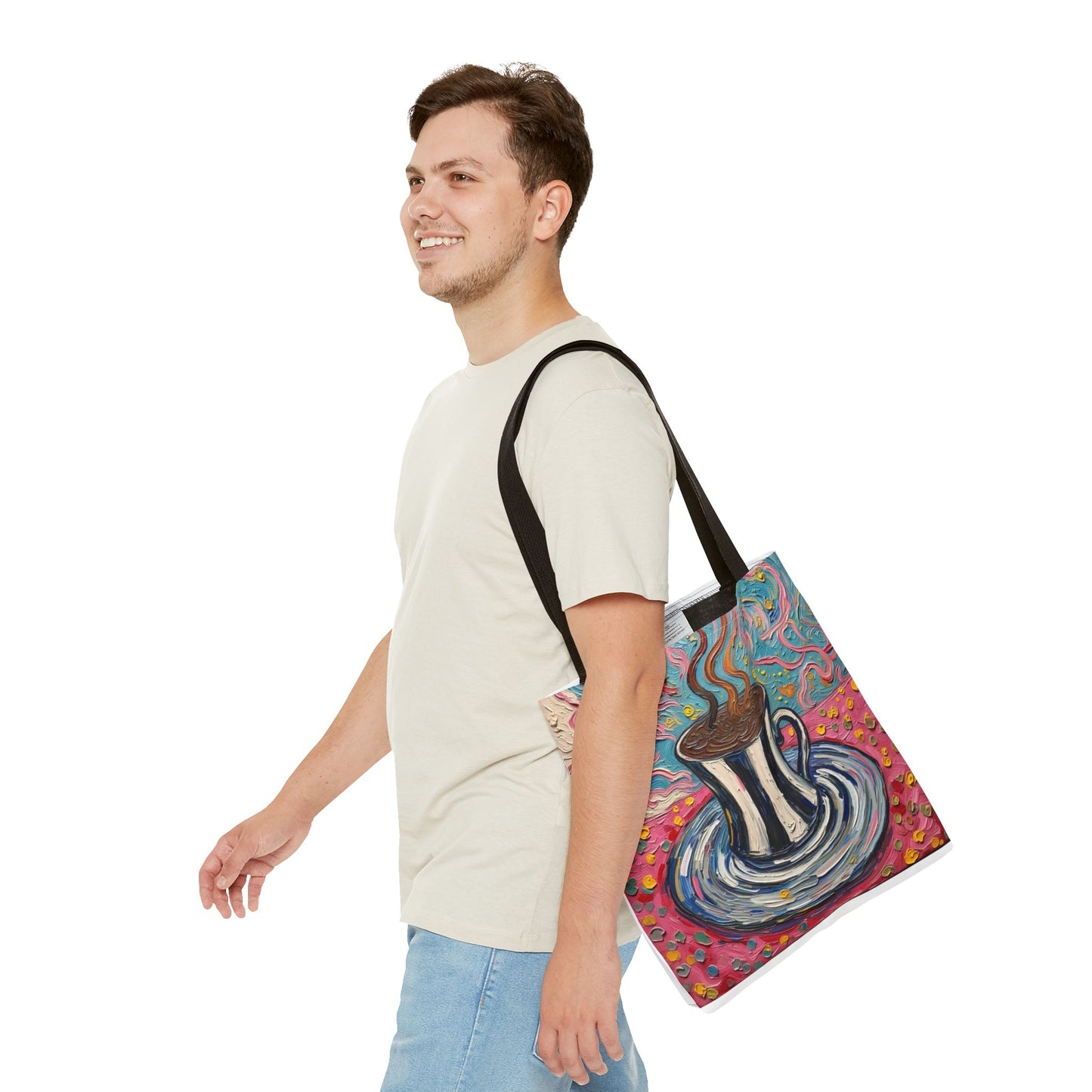 Tote Bag - Colorful Striped Coffee Cup - Painterly Style Design  - 'Mocha Dreams'