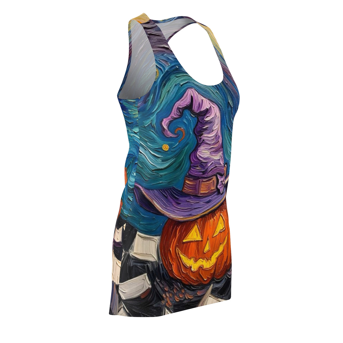 Halloween Pumpkin Witch Hat Racerback Dress — "Happy Halloween" on backside