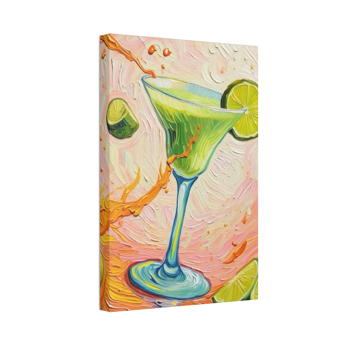 Canvas Wall Art - Green Refreshing Citrus Drink -Splashes of Orange - Artistic Painterly Style - Impasto Design Print - 'Citrus Splash'