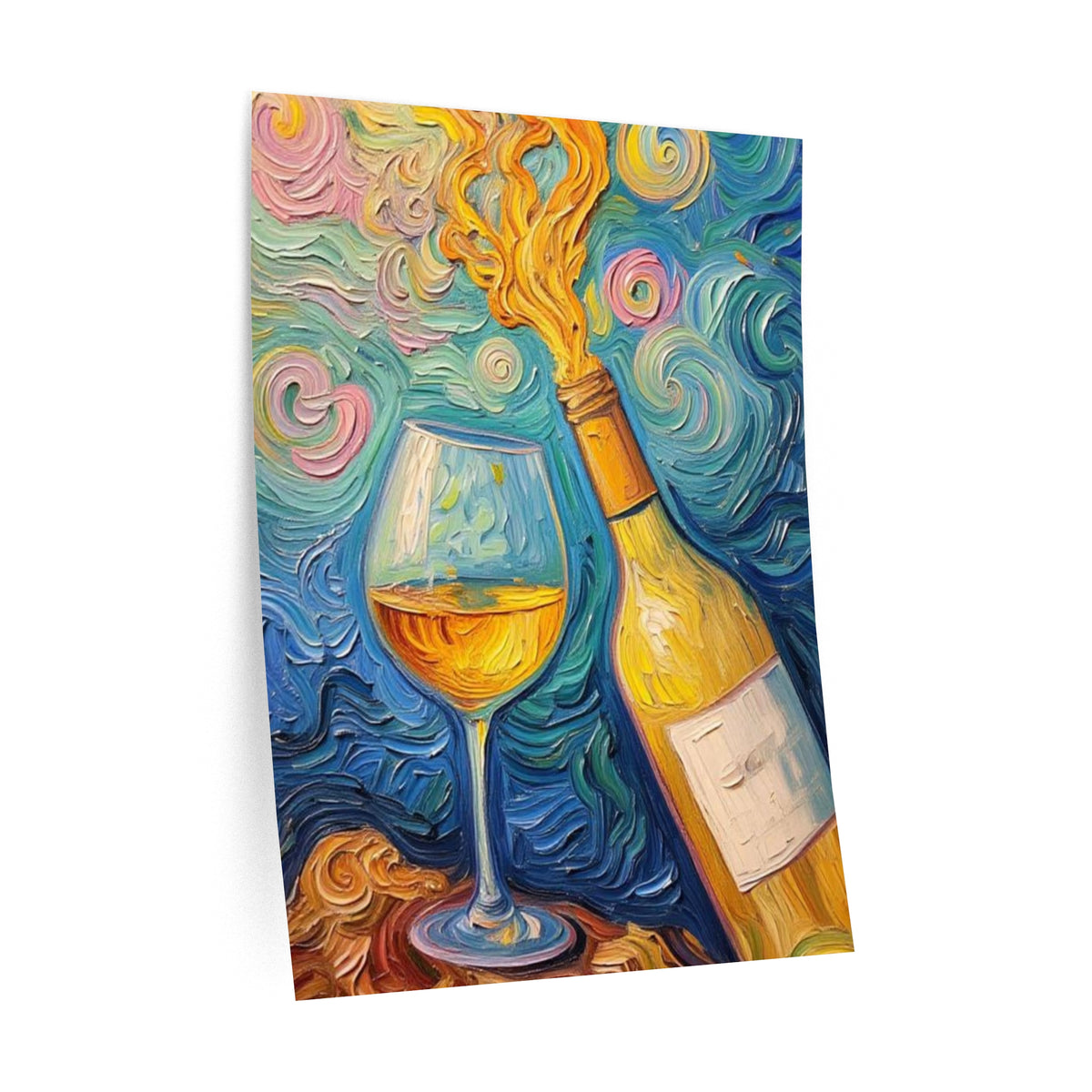 Wall Decal Art - Popping Wine Bottle & Glass - Artistic Vibrant Removable Wall Art - 'Vineyard Dreams'