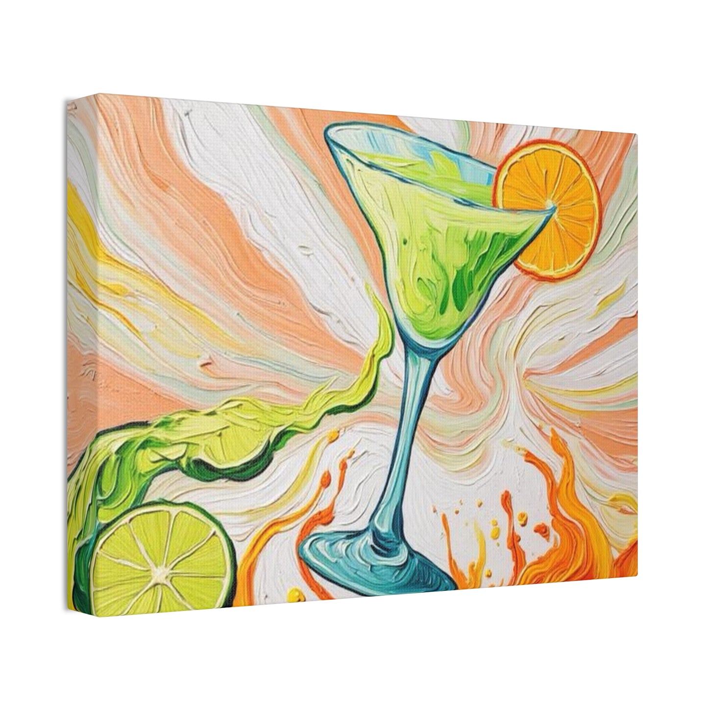 Canvas Wall Art - Orange and Green Refreshing Citrus Cocktail-Splashes of Color - Artistic Painterly Style - Impasto Design Print - 'Lime Light'