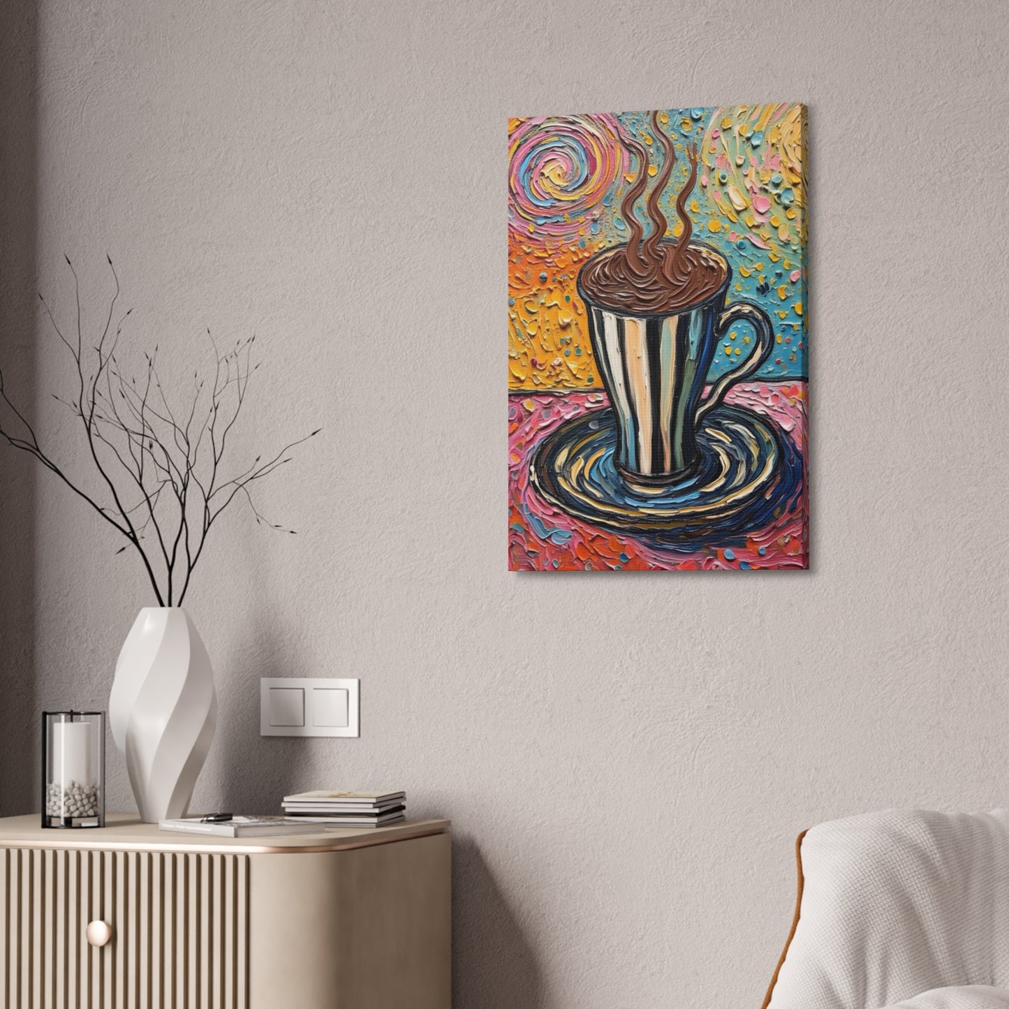 Colorful Coffee Cup Canvas Wall Art — Stretched 1.5"