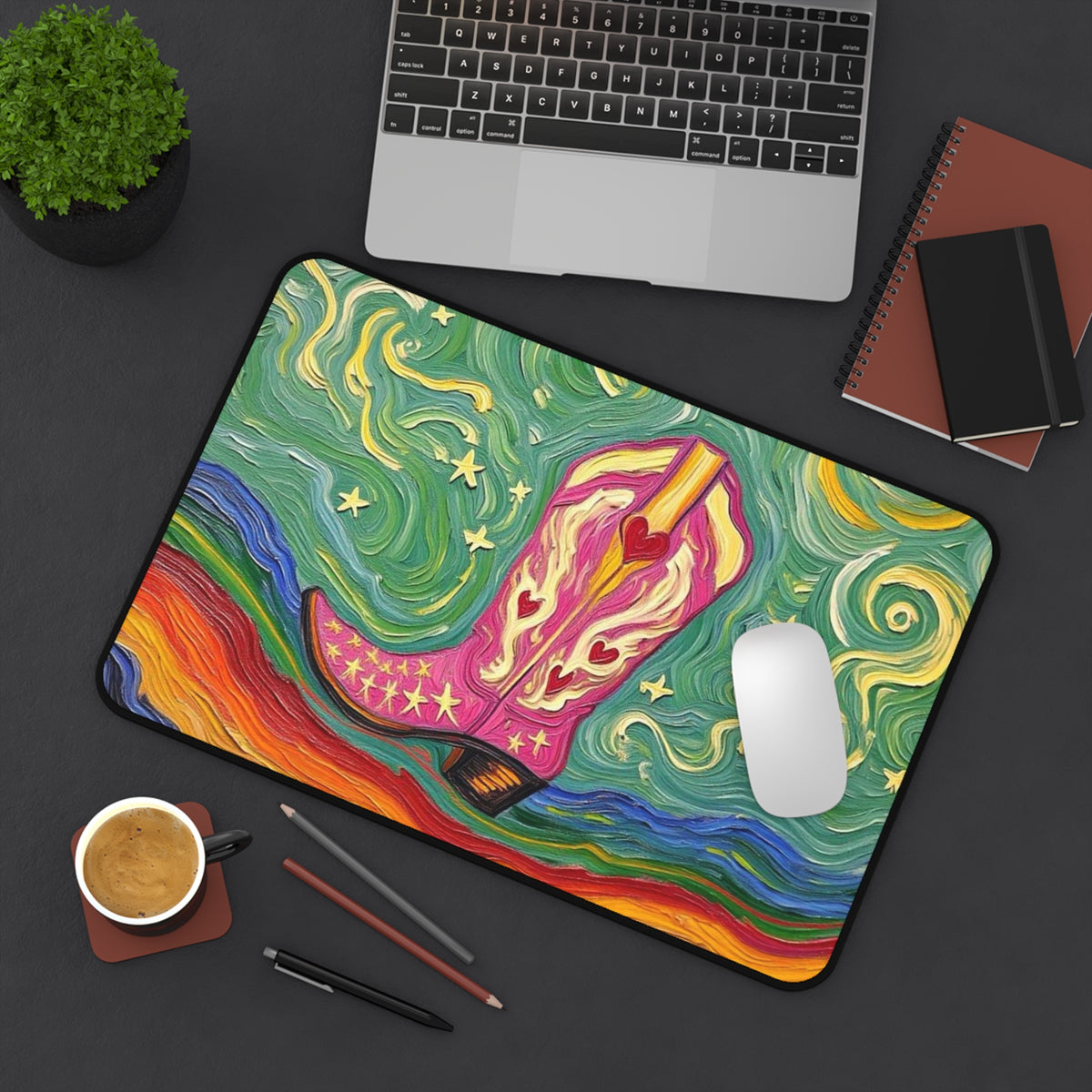 Desk Mat - Vivid Cowboy - Cowgirl Boot - Colorful Western Painterly Design - Artistic Cowgirl Boot - 'Cowgirl Kisses'