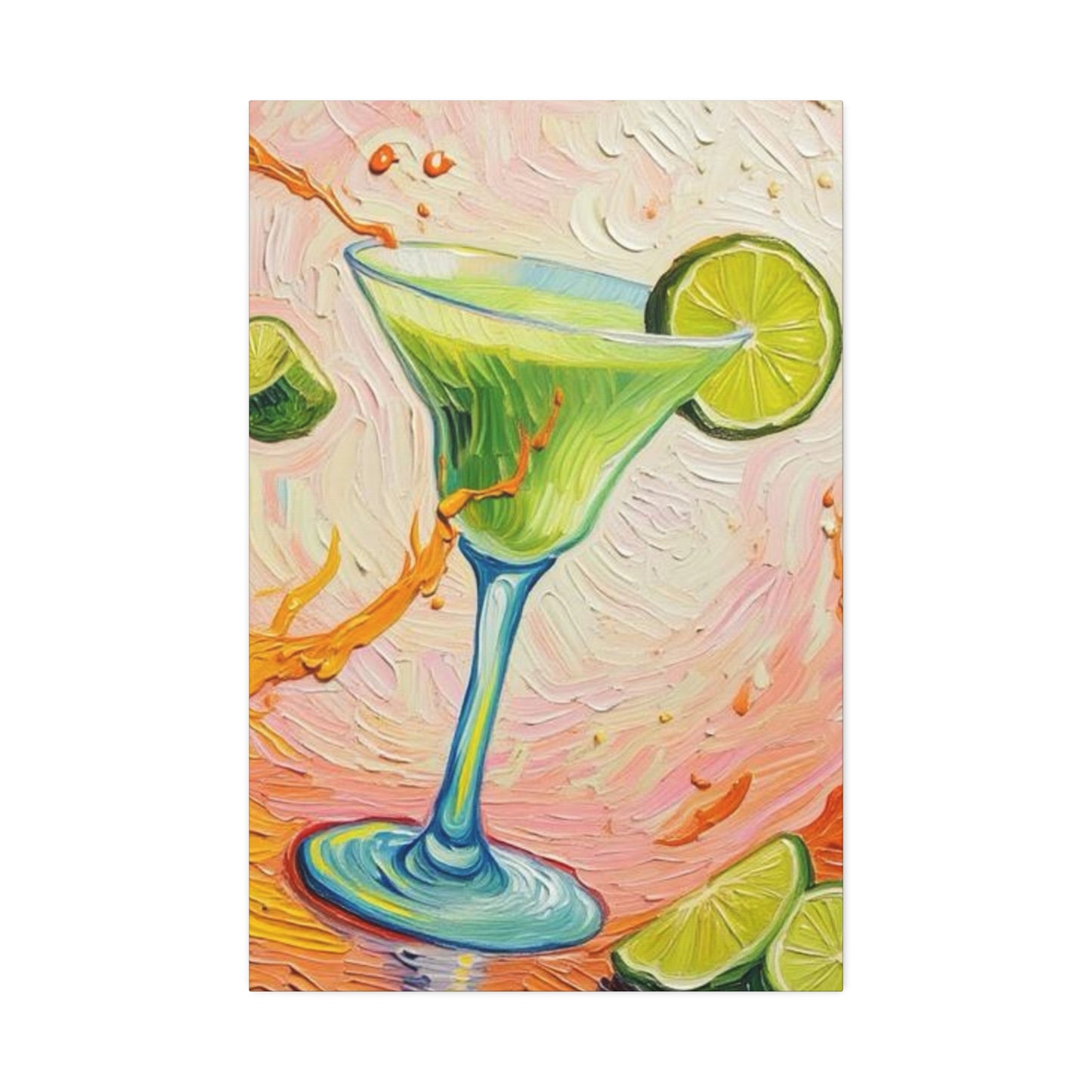 Canvas Wall Art - Green Refreshing Citrus Drink -Splashes of Orange - Artistic Painterly Style - Impasto Design Print - 'Citrus Splash'