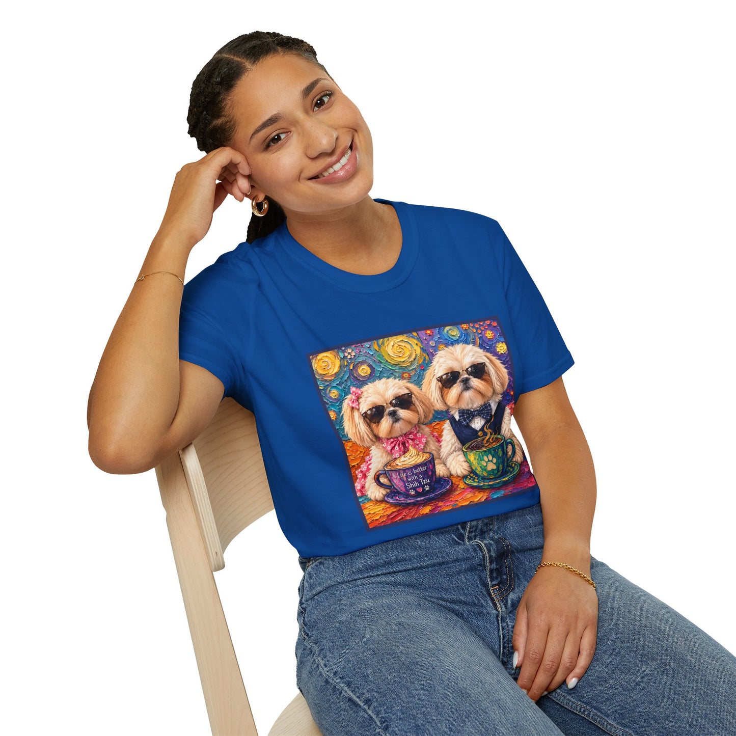 Shih Tzu Coffee Date T-Shirt - Cute Couple - Dogs with Teacups - Paws for Coffee