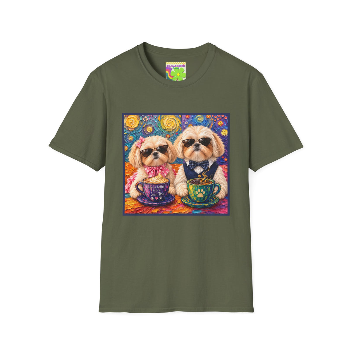 Shih Tzu Coffee Date T-Shirt - Cute Couple - Dogs with Teacups - Paws for Coffee