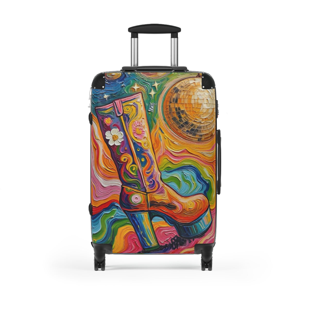 Luggage - Suitcases - Carry-on - Psychedelic Disco Platform Boot - Painterly Style Artistic Rolling Suitcase - 'Golden Groove''