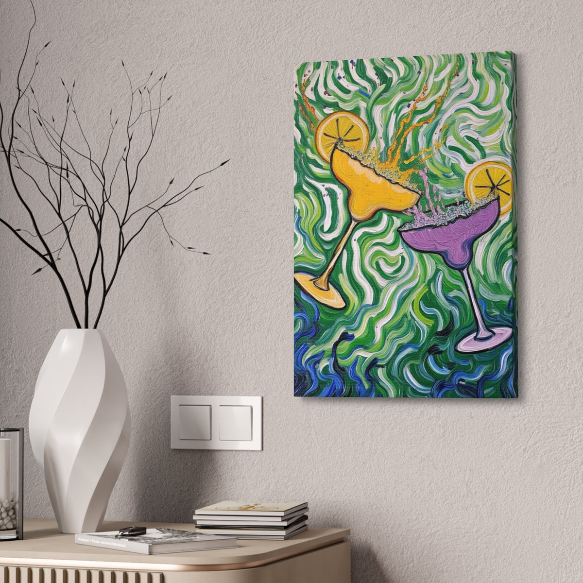 Canvas Wall Art - Clinking Margarita Glasses - Painterly Style - Impasto Design Print - 'Margarita Madness'