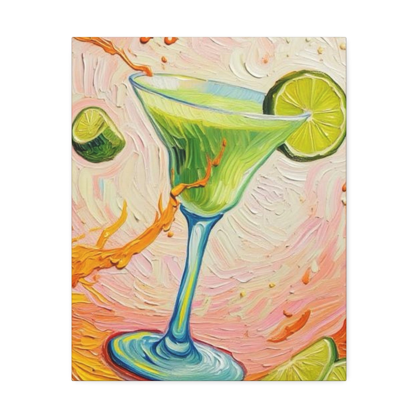 Canvas Wall Art - Green Refreshing Citrus Drink -Splashes of Orange - Artistic Painterly Style - Impasto Design Print - 'Citrus Splash'
