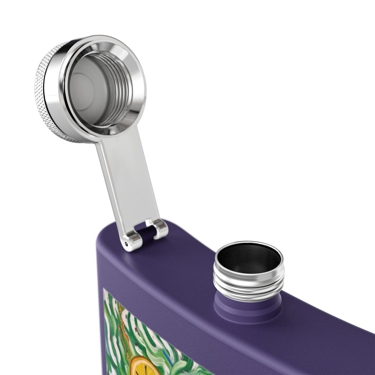 Flask - Stainless Steel 6oz - Colorful Cocktail Splash - Whimsical Artwork - 'Cheers to the Good Life'