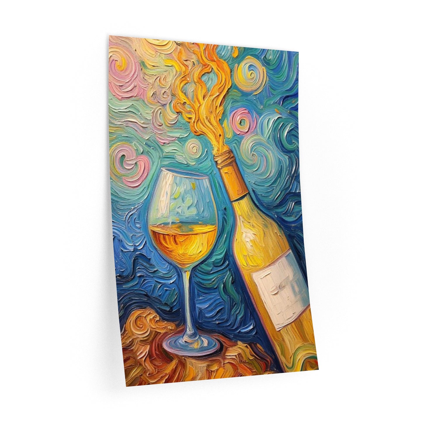 Wall Decal Art - Popping Wine Bottle & Glass - Artistic Vibrant Removable Wall Art - 'Vineyard Dreams'