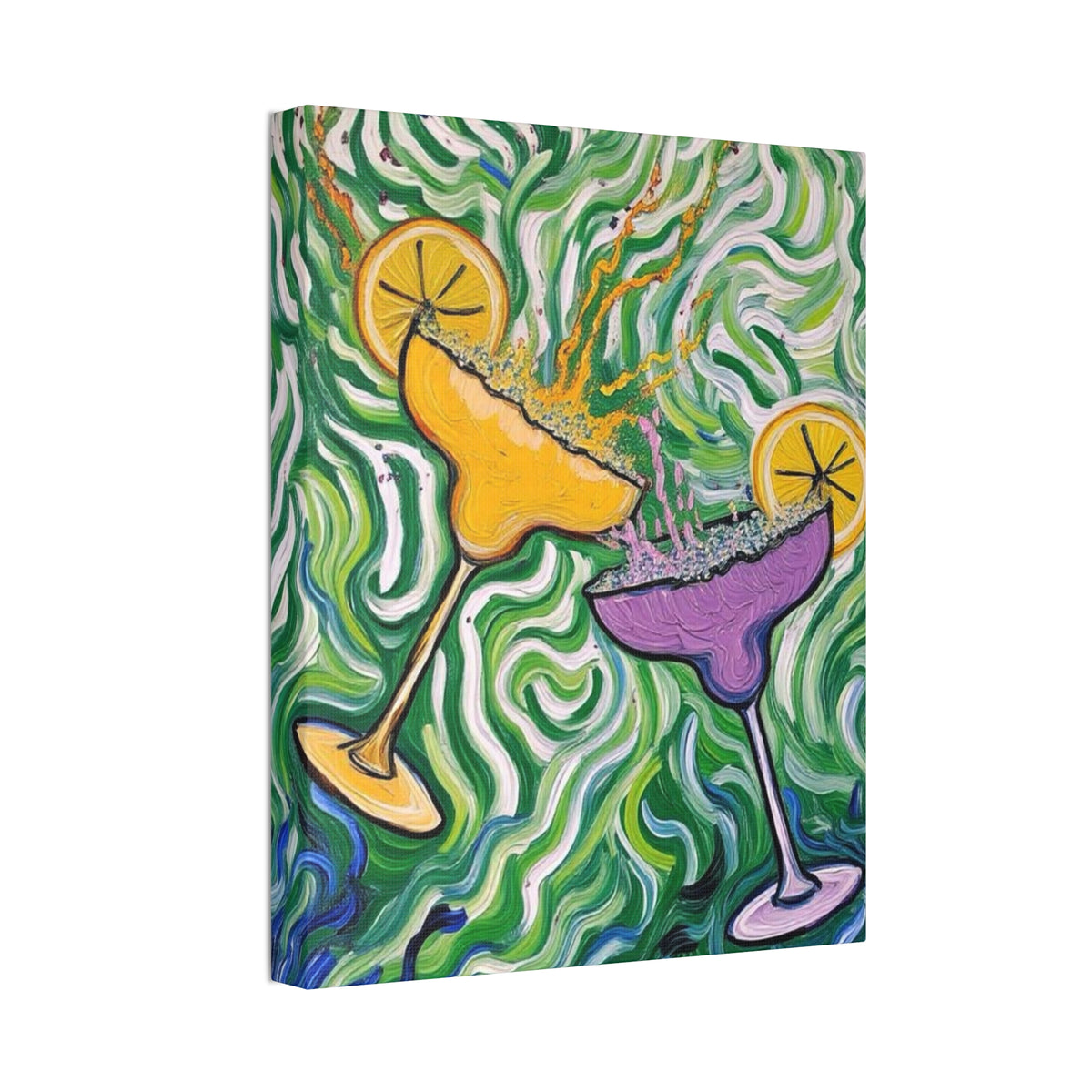Canvas Wall Art - Clinking Margarita Glasses - Painterly Style - Impasto Design Print - 'Margarita Madness'
