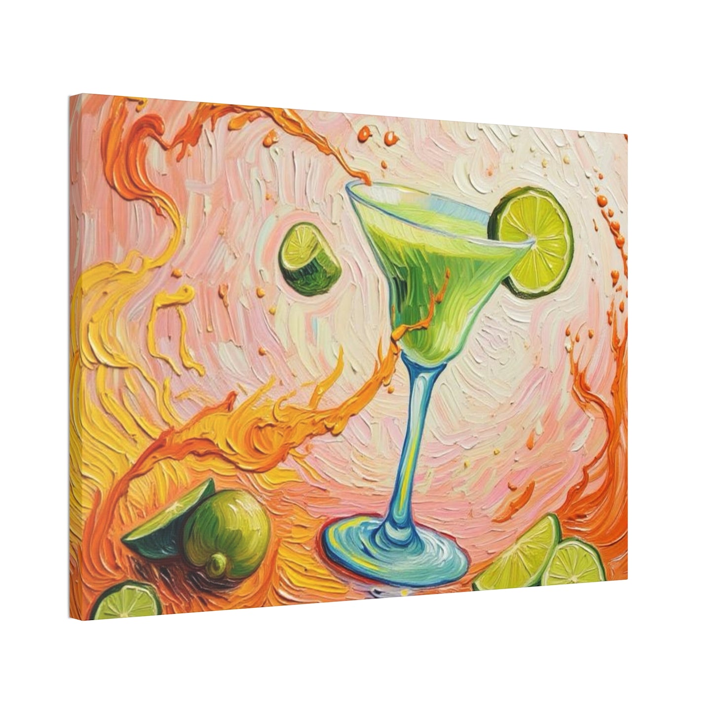Canvas Wall Art - Green Refreshing Citrus Drink -Splashes of Orange - Artistic Painterly Style - Impasto Design Print - 'Citrus Splash'