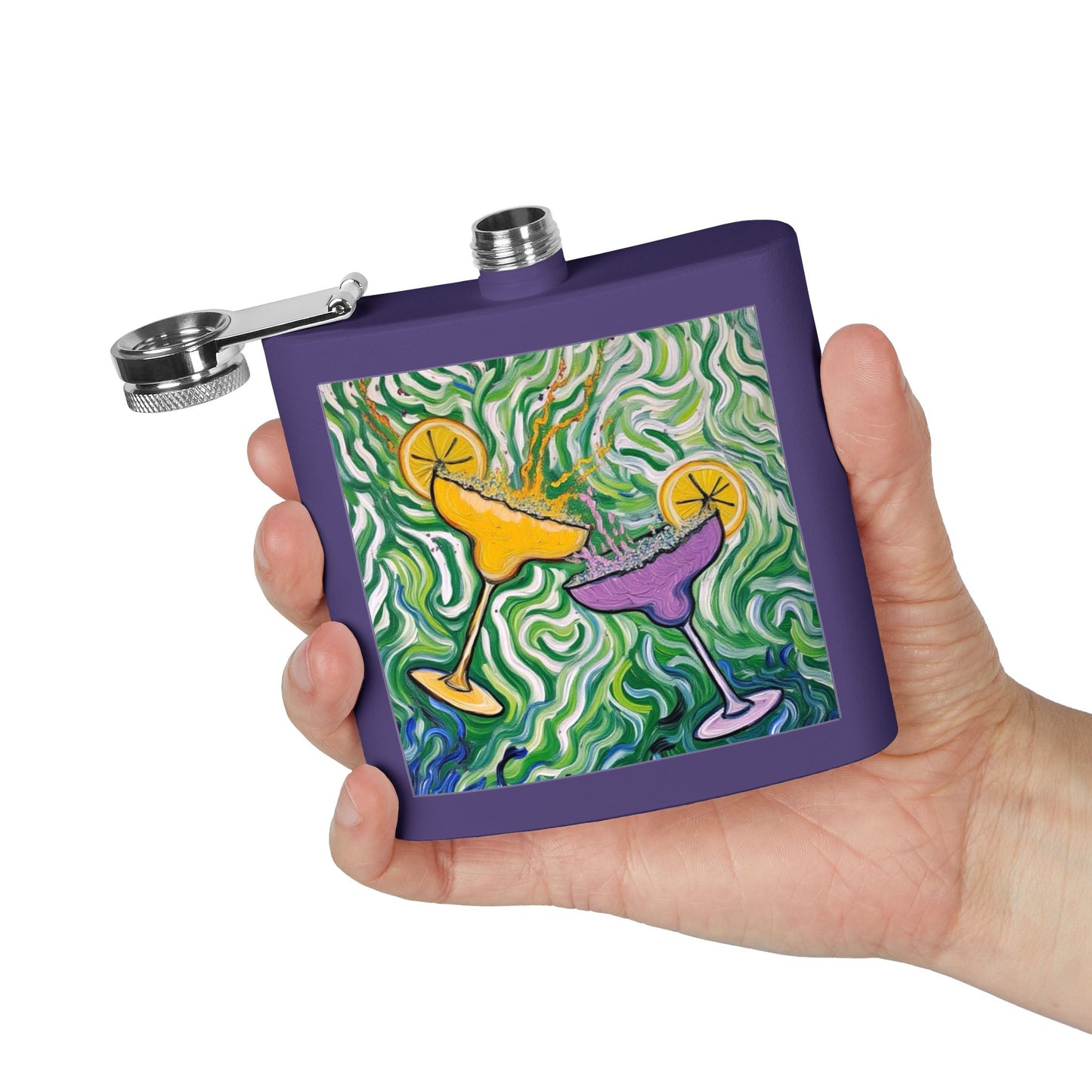Flask - Stainless Steel 6oz - Colorful Cocktail Splash - Whimsical Artwork - 'Cheers to the Good Life'