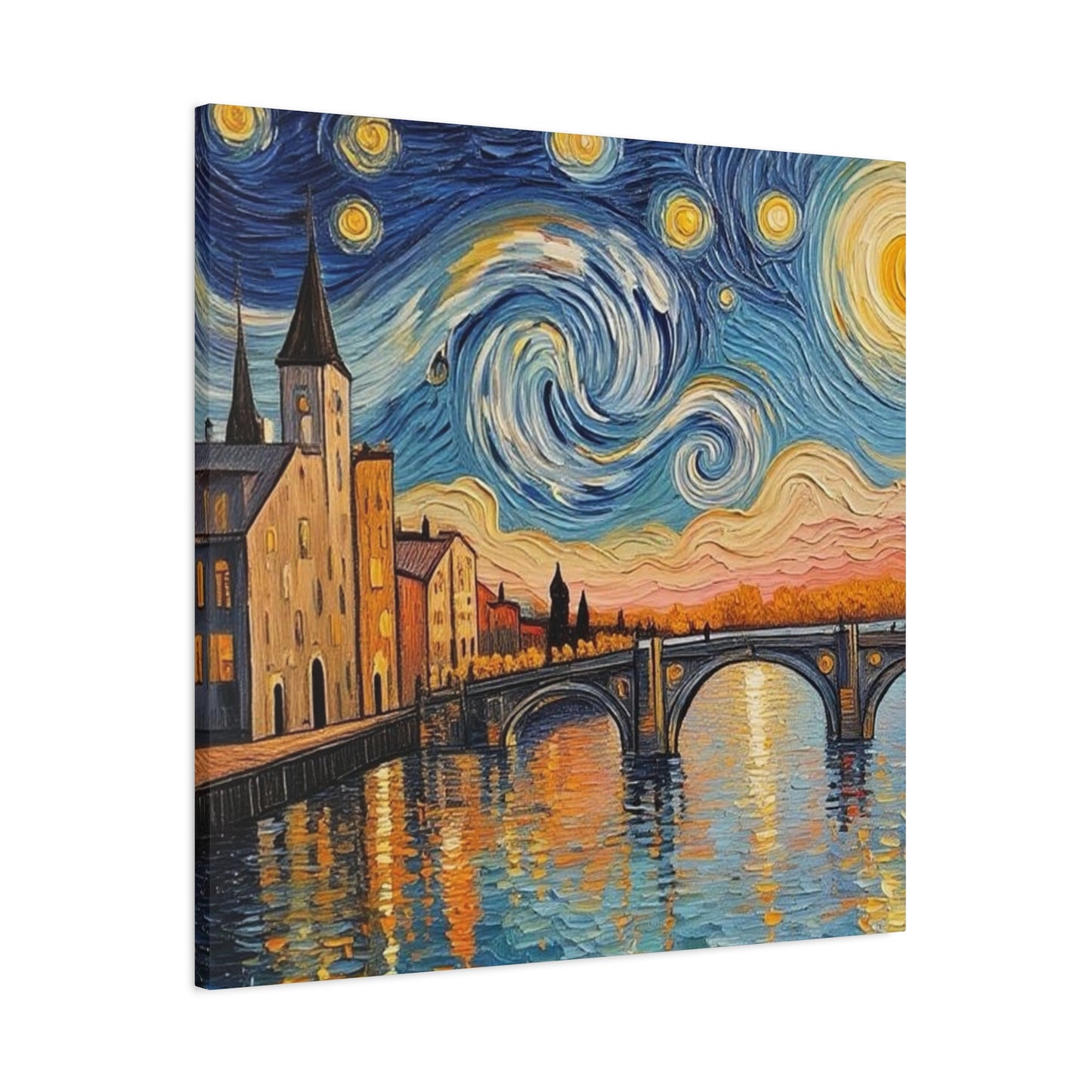Van Gogh Style Arno River Bridge Canvas — Matte Stretched Wall Art