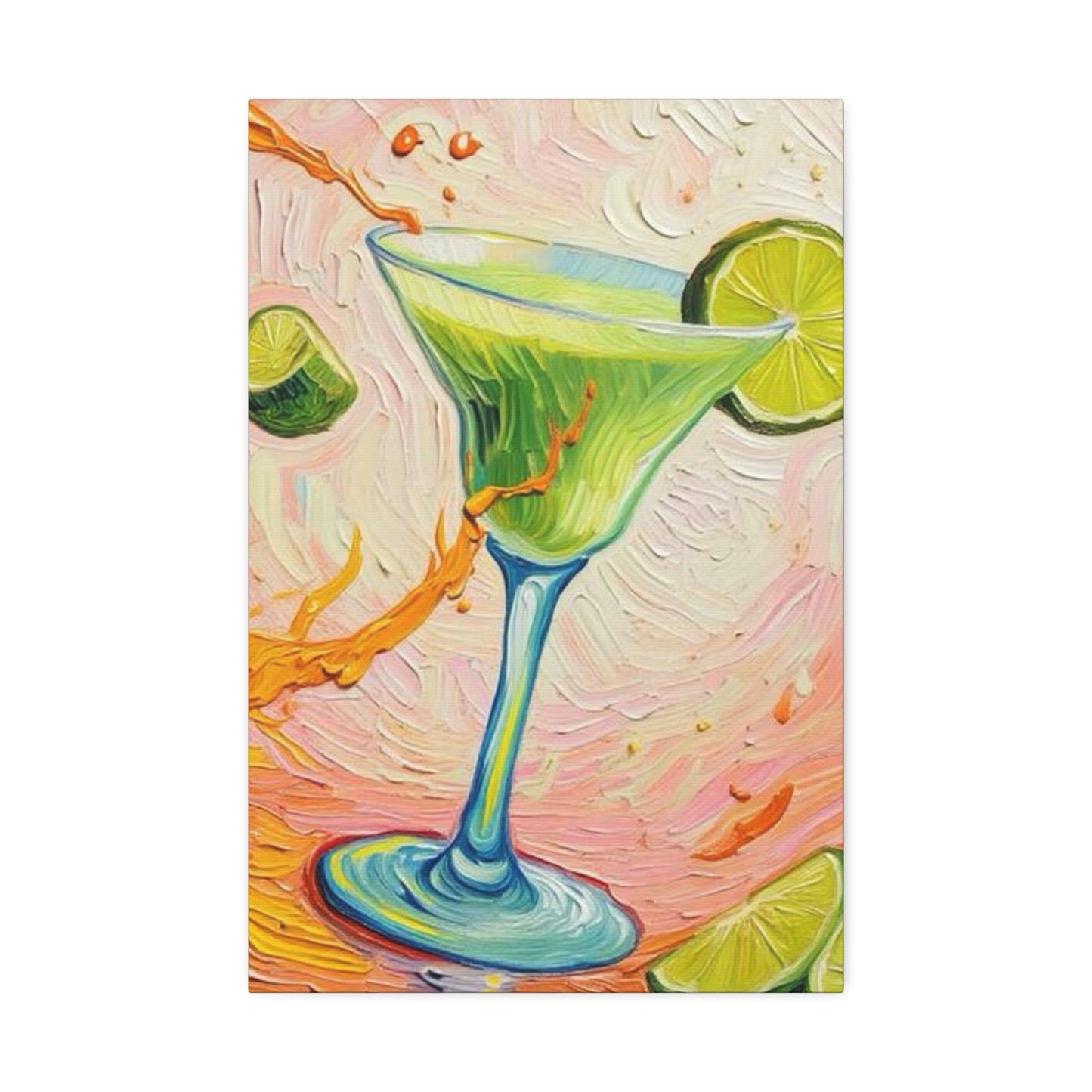 Canvas Wall Art - Green Refreshing Citrus Drink -Splashes of Orange - Artistic Painterly Style - Impasto Design Print - 'Citrus Splash'
