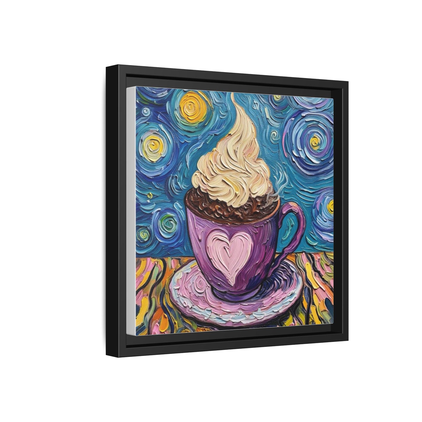 Canvas Wall Art - Colorful Coffee Cup - Artistic Painterly Style - Impasto Design Print - 'Dreamer's Roast'