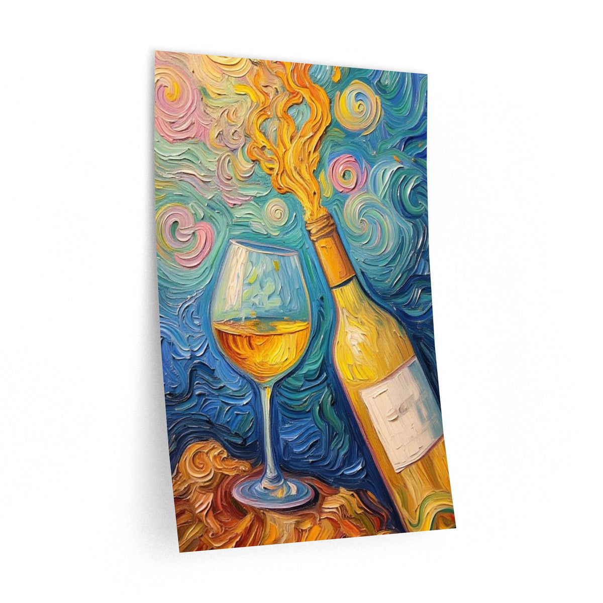 Wall Decal Art - Popping Wine Bottle & Glass - Artistic Vibrant Removable Wall Art - 'Vineyard Dreams'