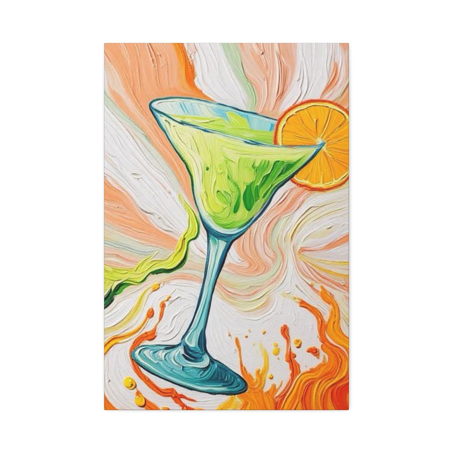 Canvas Wall Art - Orange and Green Refreshing Citrus Cocktail-Splashes of Color - Artistic Painterly Style - Impasto Design Print - 'Lime Light'
