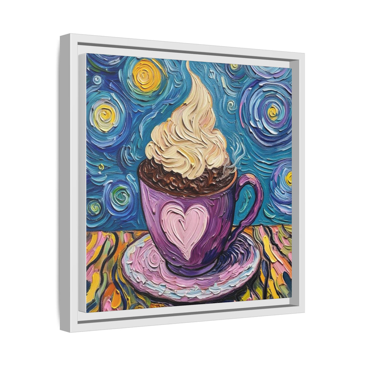 Canvas Wall Art - Colorful Coffee Cup - Artistic Painterly Style - Impasto Design Print - 'Dreamer's Roast'