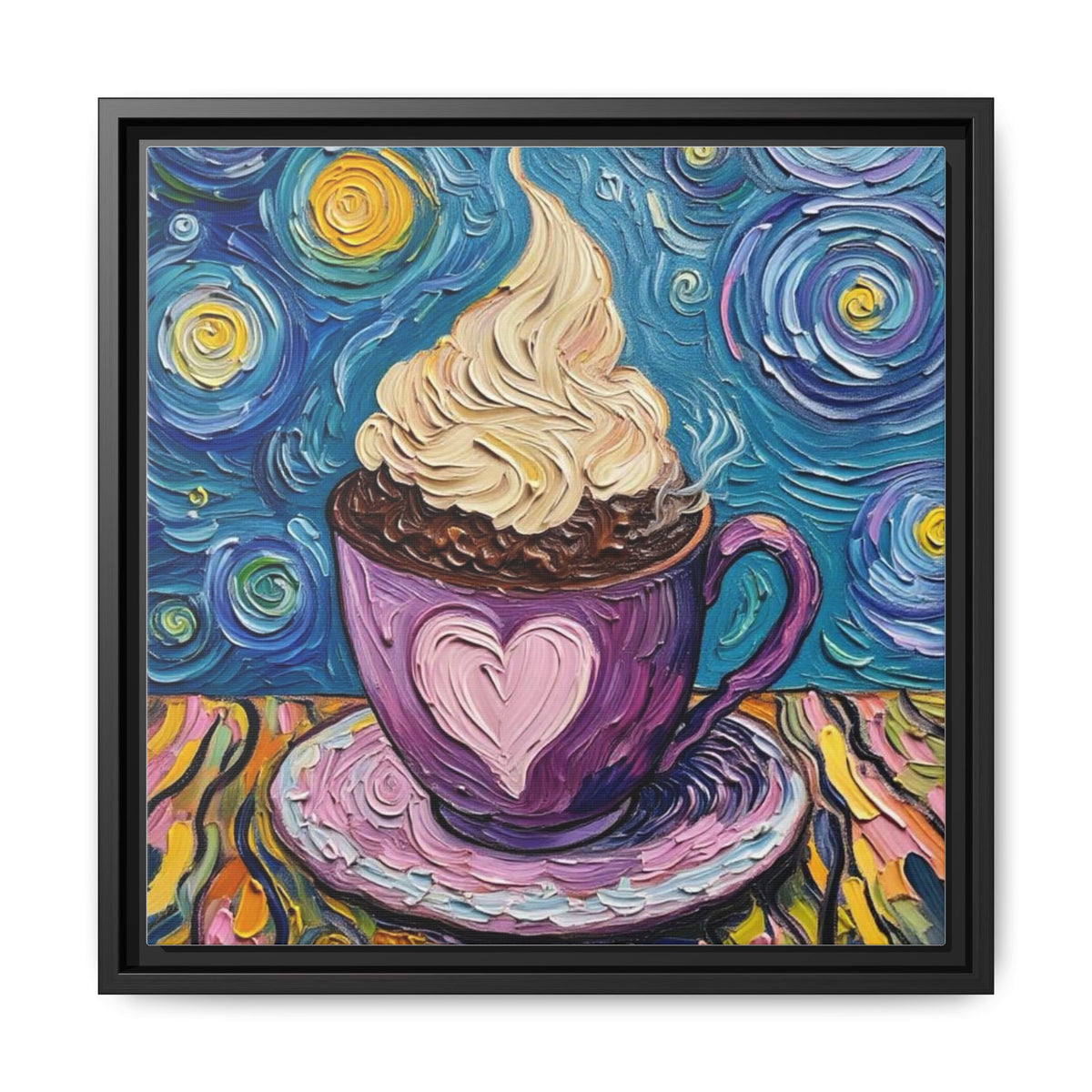 Canvas Wall Art - Colorful Coffee Cup - Artistic Painterly Style - Impasto Design Print - 'Dreamer's Roast'
