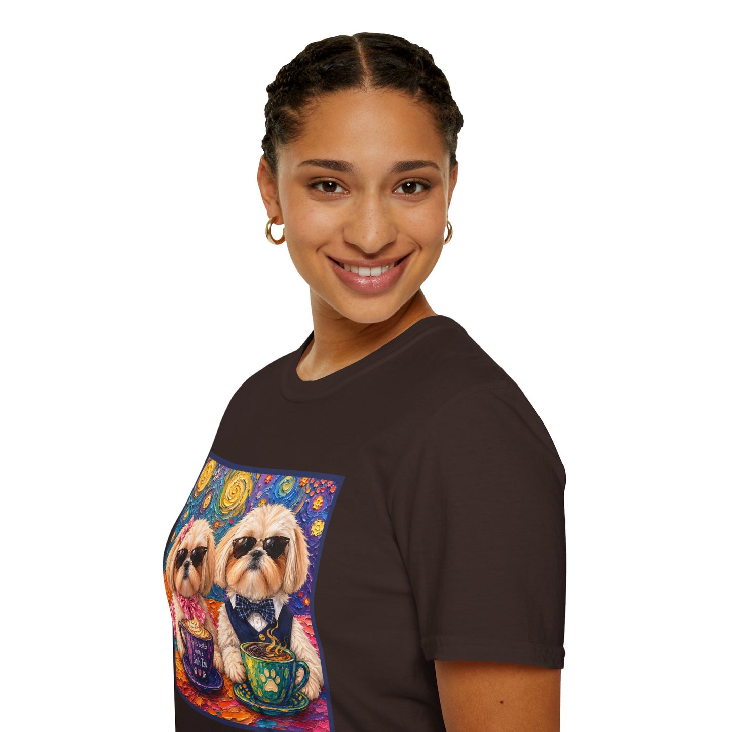 Shih Tzu Coffee Date T-Shirt - Cute Couple - Dogs with Teacups - Paws for Coffee