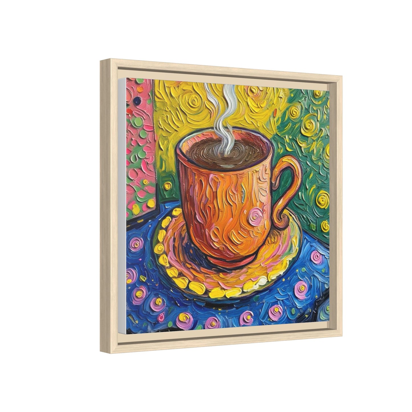 Framed Matte Canvas Art - Colorful Whimsical Coffee Cup Painting
