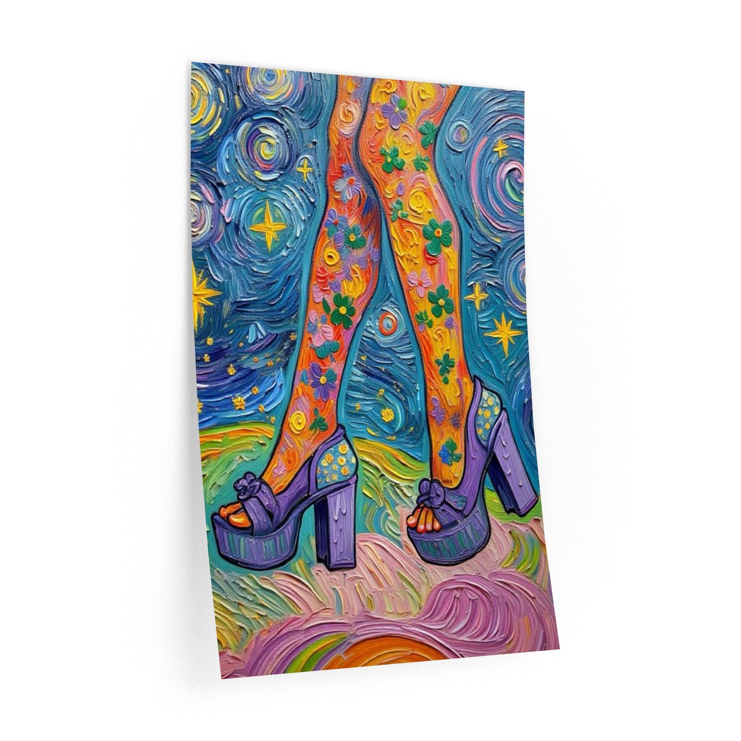 Wall Decal Art- Flowered Legs Platform Heels - Bright Artistic Removable Wall Art - 'Disco Darling'