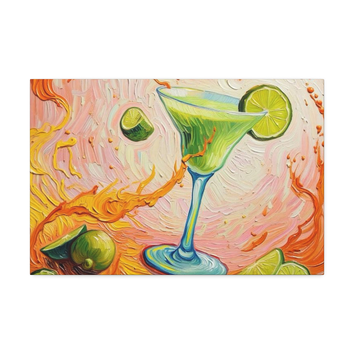 Canvas Wall Art - Green Refreshing Citrus Drink -Splashes of Orange - Artistic Painterly Style - Impasto Design Print - 'Citrus Splash'