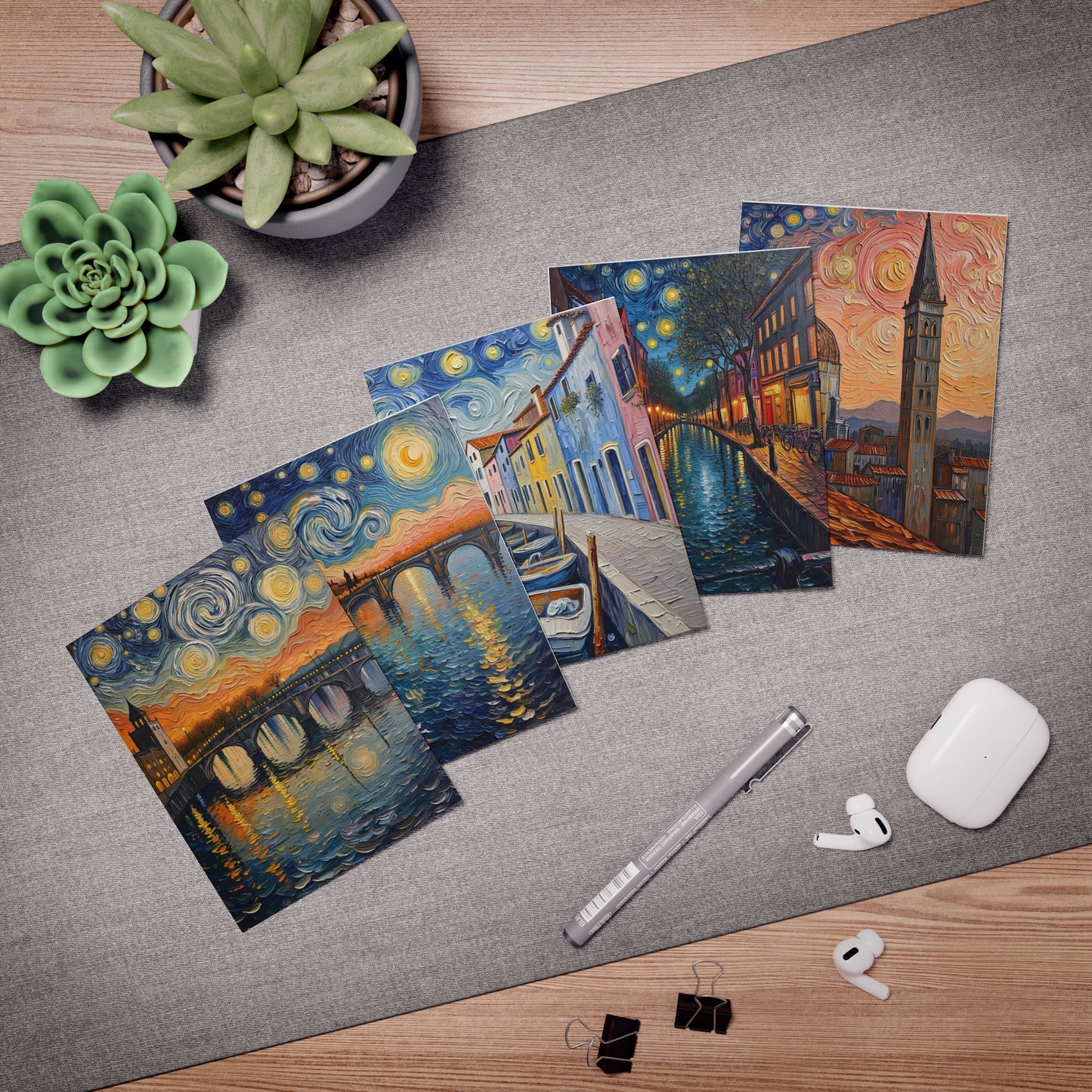 Greeting Cards (5-Pack) - Travel Artistic Painterly Style Designs 'Starry Escapes'