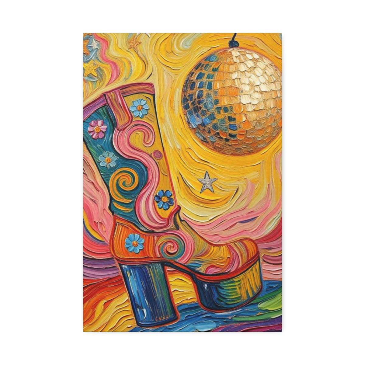 Canvas Wall Art - Colorful Retro Disco High Heel Platform Boot - Painterly Style Design - ' Boogie Nights'