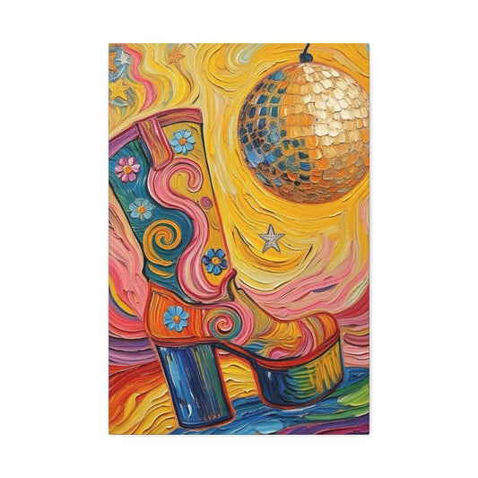 Canvas Wall Art - Colorful Retro Disco High Heel Platform Boot - Painterly Style Design - ' Boogie Nights'